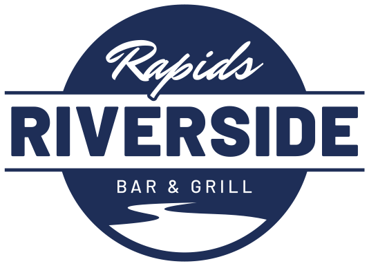 Rapids Riverside Bar & Grill logo, blue.